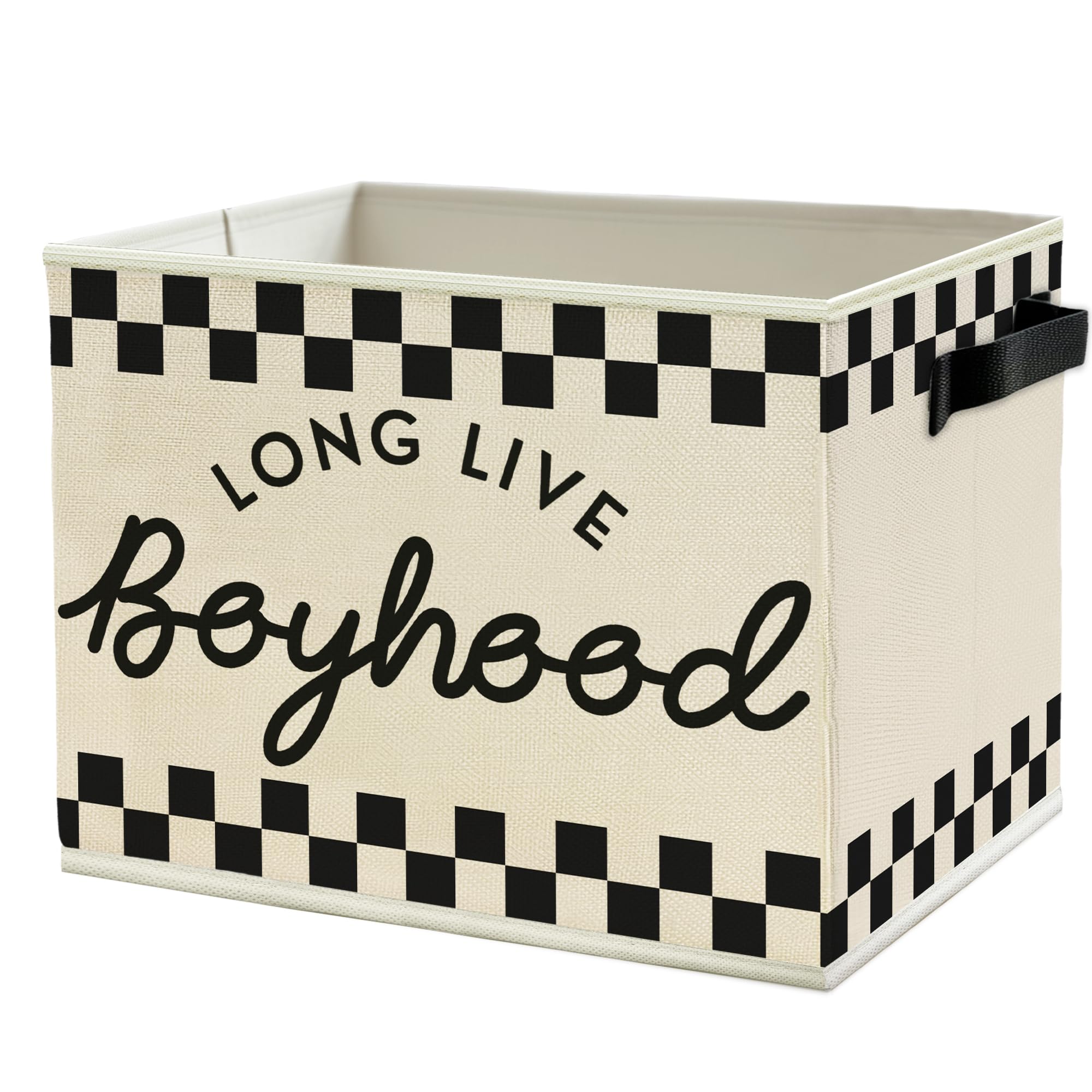 Black and White Checkered Long Live Boyhood Boys Storage Bins Box with Handles, Collapsible Basket Organizer for Kids Teen Boy Nursery Room Bedroom Bathroom Playroom Books Clothes