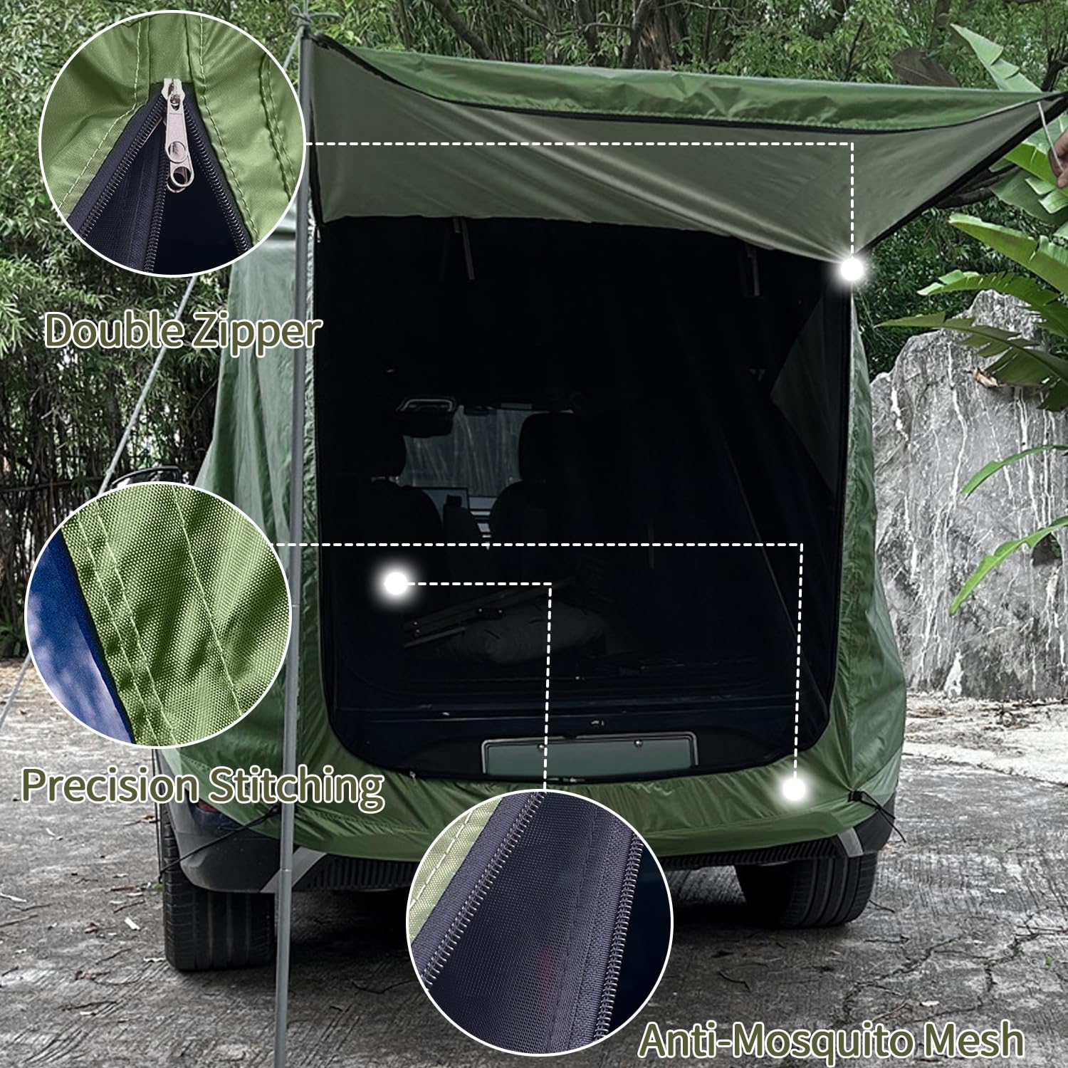 Tente arrière pour voiture avec moustiquaire, coupe-vent, protection solaire et étanche, tente de voiture, hayon, auvent de voiture pour SUV, auvent de voiture pour camping et aventure en plein