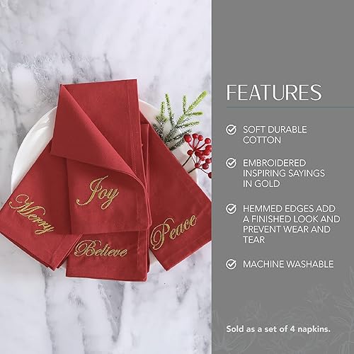 Miniatura 3 de Elrene Home Fashions Holiday Sentiments - Servilletas de tela con refranes estacionales, juego de 4, 17 x 17 pulgadas, color rojo