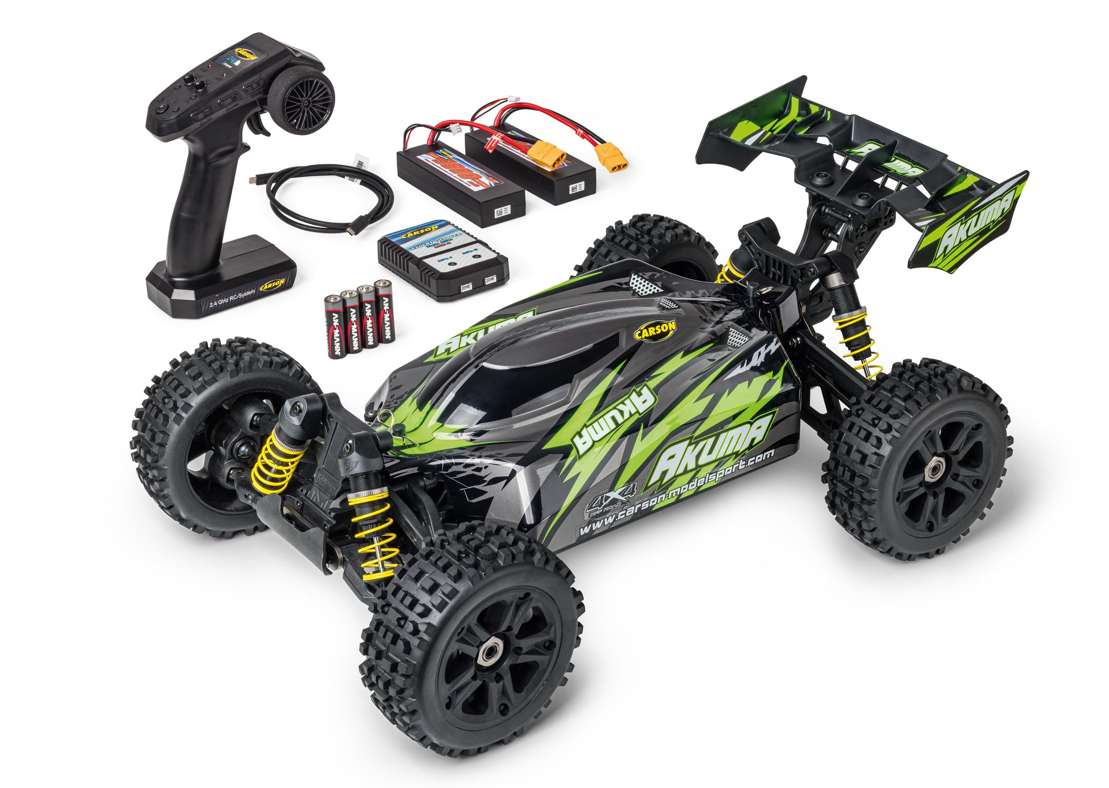 Carson 500409082 1:8 Akuma Buggy 4WD 100% RTR Vert - Voiture télécommandée, Tout-Terrain, de Haute qualité, véhicule RC, Voiture RC 70 km/h, Buggy télécommandé