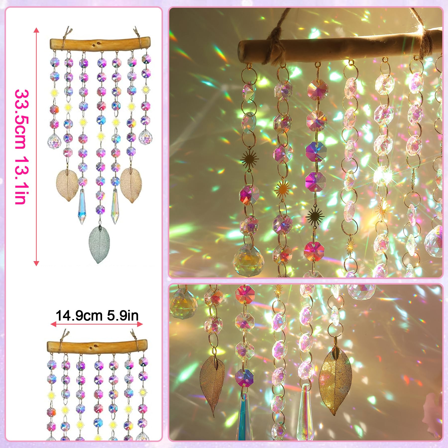 YeahBoom Acchiappasole Cristallo,Crystal Suncatcher,Appendere Vetro Acchiappa Sole,Pendenti Prismi Cristallo,Appeso Arcobaleno Prisma Finestra,Pendenti Suncatcher Decorazione per Casa Giardino Nozze