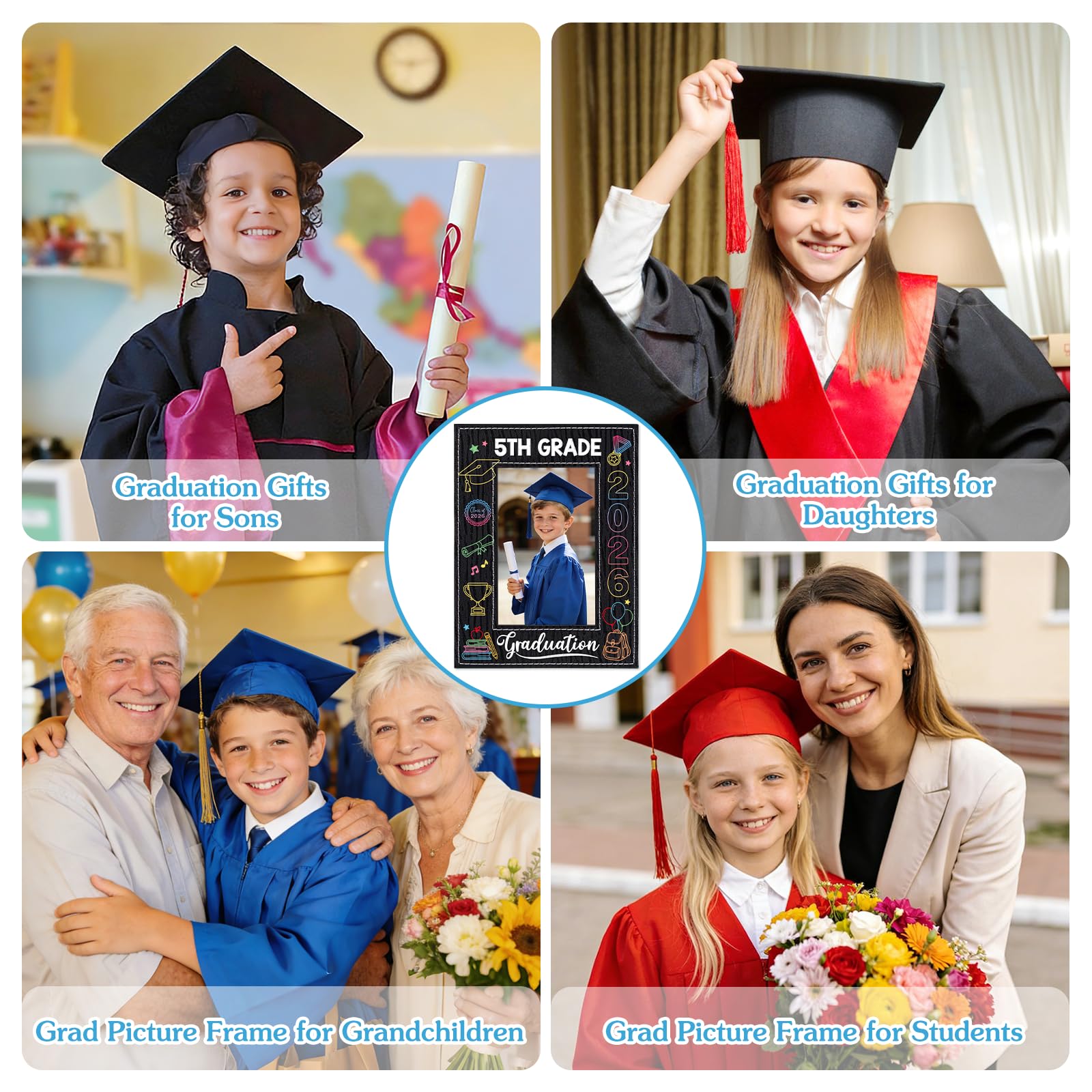 PETCEE 5th Grade Graduation Gifts - 5th Grade Graduation Picture Frame 2026 4"x 6" Fifth Grade Grads Decorations Photo Frame Keepsake for Kids Boys Girls Class of 2026 Gifts for Elementary School
