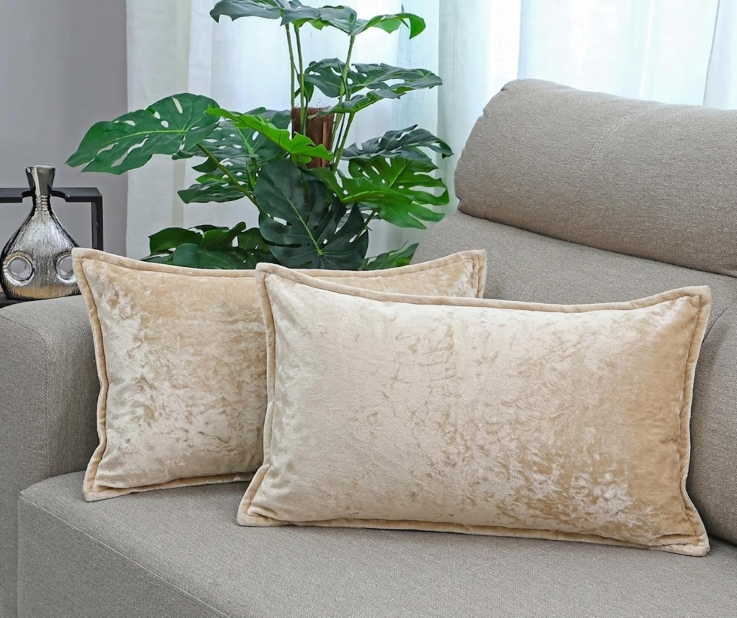 RD TREND® Velvet Cushion Covers Set of 2, Soft Long Cushion Covers 18x28 Inches, Rectangular Decorative Throw Pillowcases for Sofa, Bed & Living Room | Solid Gold-image-31