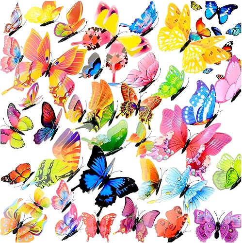 Decoración de pared de mariposa 3D, 36 imanes de mariposa para refrigerador, calcomanías de pared para decoración de pared, decoración artística,