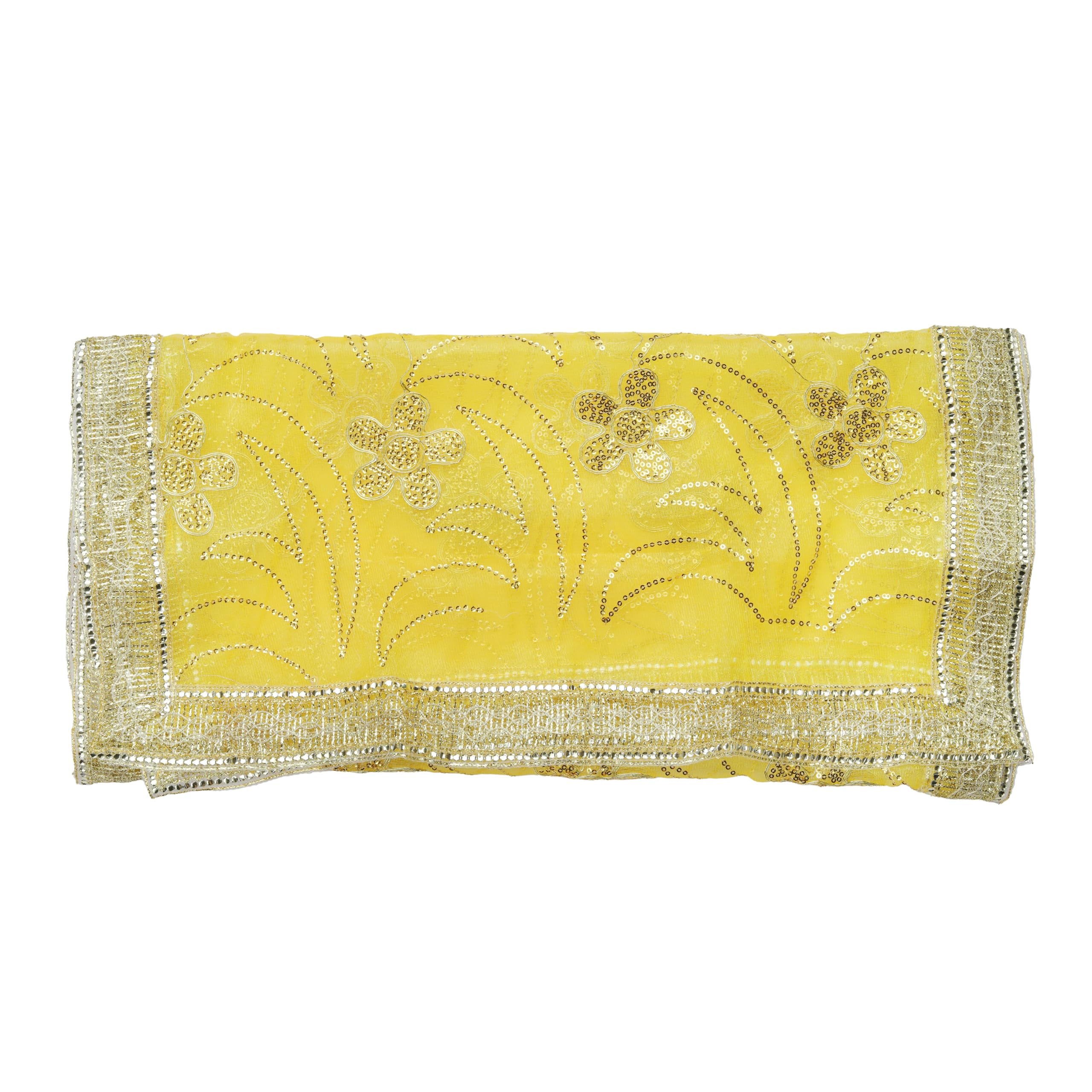 Decorative Netted Cloth Pooja Chunari Chunni Puja Indian Traditional Cultural Festival Decoration Chunr MATA Ki Chunri for Statue Chowki Aasan Mat Poster Frame(Size:-40 Inch X 20 Inch)(Yellow) - Image 2