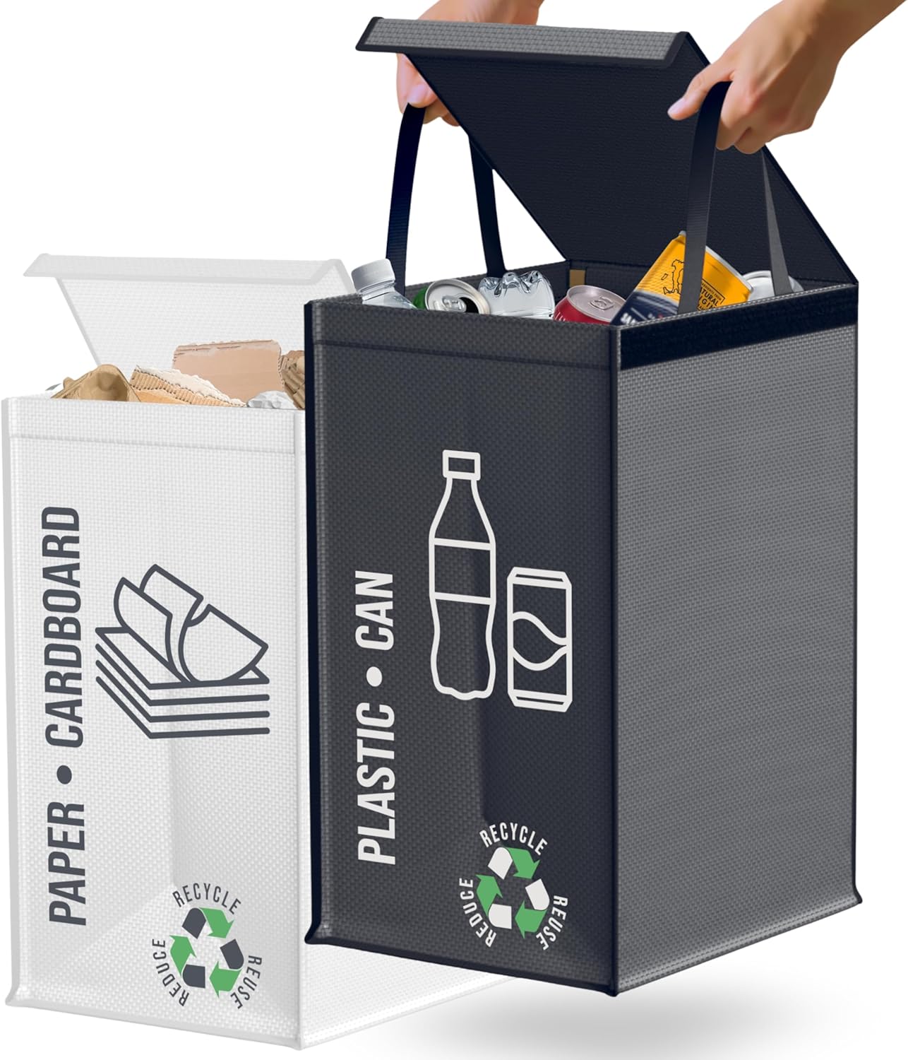 2-Way Waste Separation System – Set of 2 Waste Separation Systems for Plastic and Paper – Recycling Container 50 L with Handle – Waste & Recycling Solution – Kitchen Waste Separation System – Waste Paper & Plastic