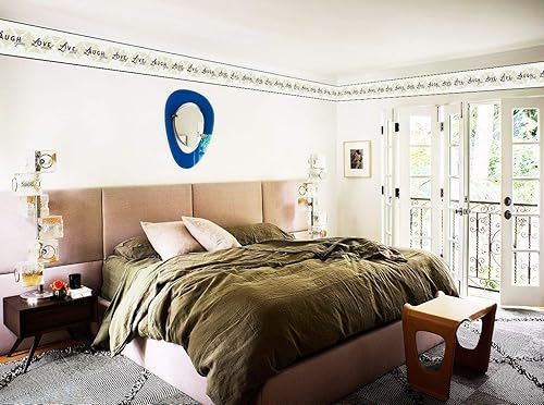 Miniatura 3 de Dundee Deco DDAZBD9006 - Borde de papel tapiz para despegar y pegar, color negro retro, crema, blanco roto en vivo, amor, risa, diseño retro, 15