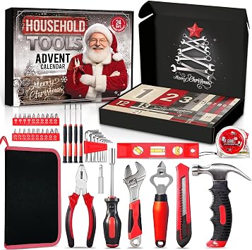Household Tool Advent Calendar 2026, 24-Day DIY Repair Countdown Calendar | Christmas suprise gifts with household repair tools; made for husbands, dads, teen boys and DIY enthusiasts.