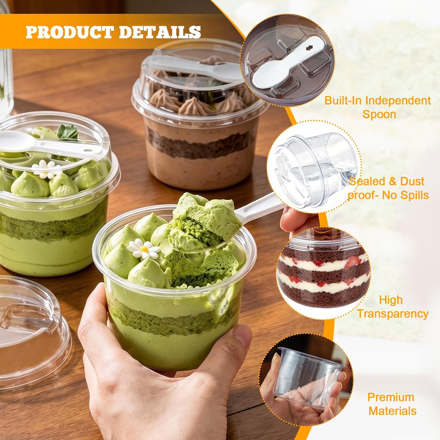 50Packs 8.5 oz Plastic Dessert Cups Clear Acai Bowls with Lids Spoons