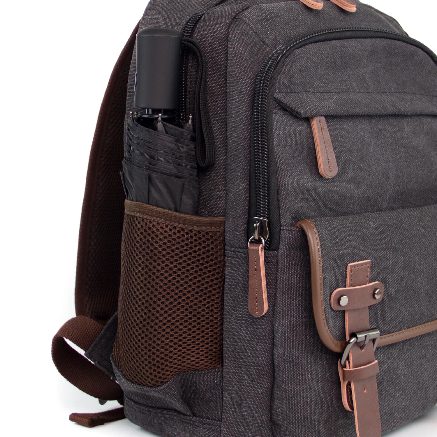 KAUKKO Canvas Zaino per il Tempo Libero per le Donne Uomini, Vintage Zaino da Escursionismo con 14-inch scomparto del Computer Portatile per Lavoro, Escursioni, 24L, Nero-KS28