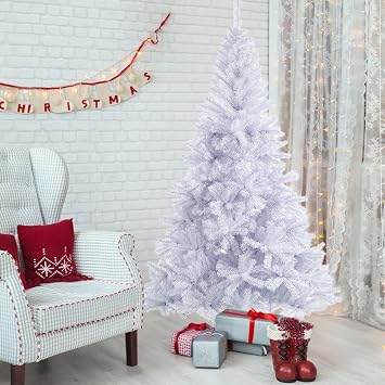 6ft White Artificial Christmas Tree | Unlit Premium Hinged Spruce with 800 Branch Tips & Metal Stand | Easy Assembly for Indoor & Outdoor Holiday Decor