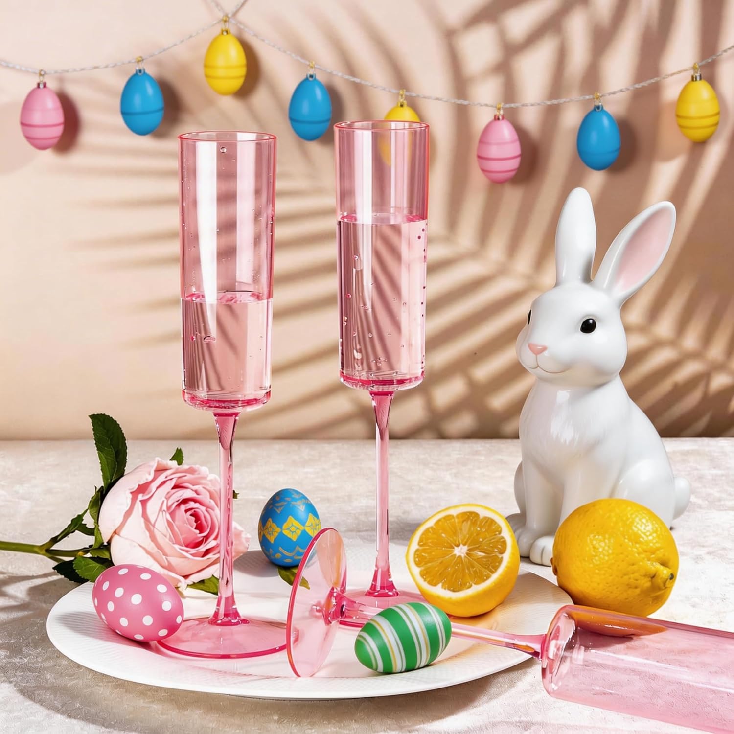 Ciaell 24 Pack Pink Plastic Champagne Flutes - Pink 6 Oz Disposable Champagne Glasses - Square Plastic Toasting Glasses for Party Birthday Anniversary Wedding & Easter