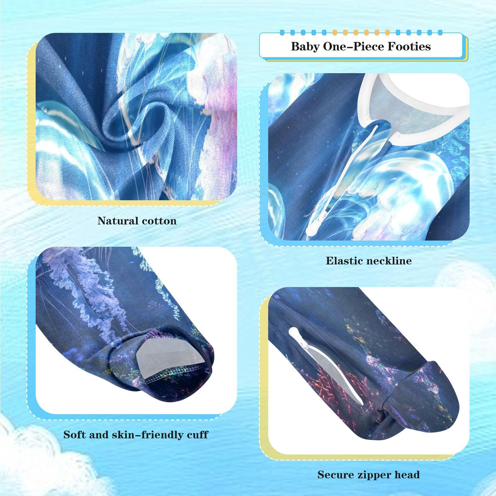 Dussdil Ocean Jellyfish Coral Baby One-Piece Footies Newborn Rompers Pajamas Cotton Footed Pjs for Sleep Play Boys Girls 18M