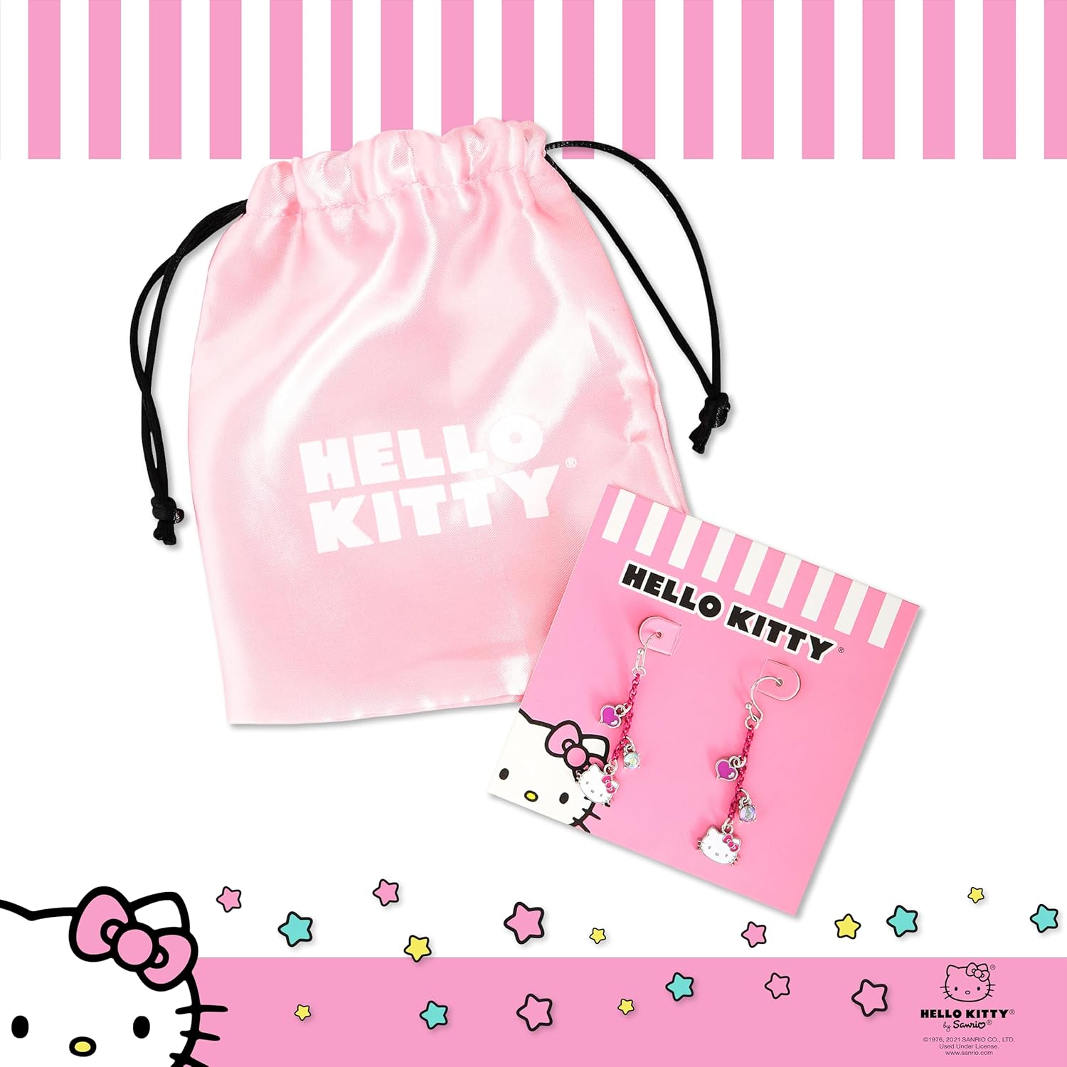 Sanrio Hello Kitty Womens Dangle Earrings Official License - Fashion Jewelry Pink Coated Hello Kitty Earrings with Charms - Image 5