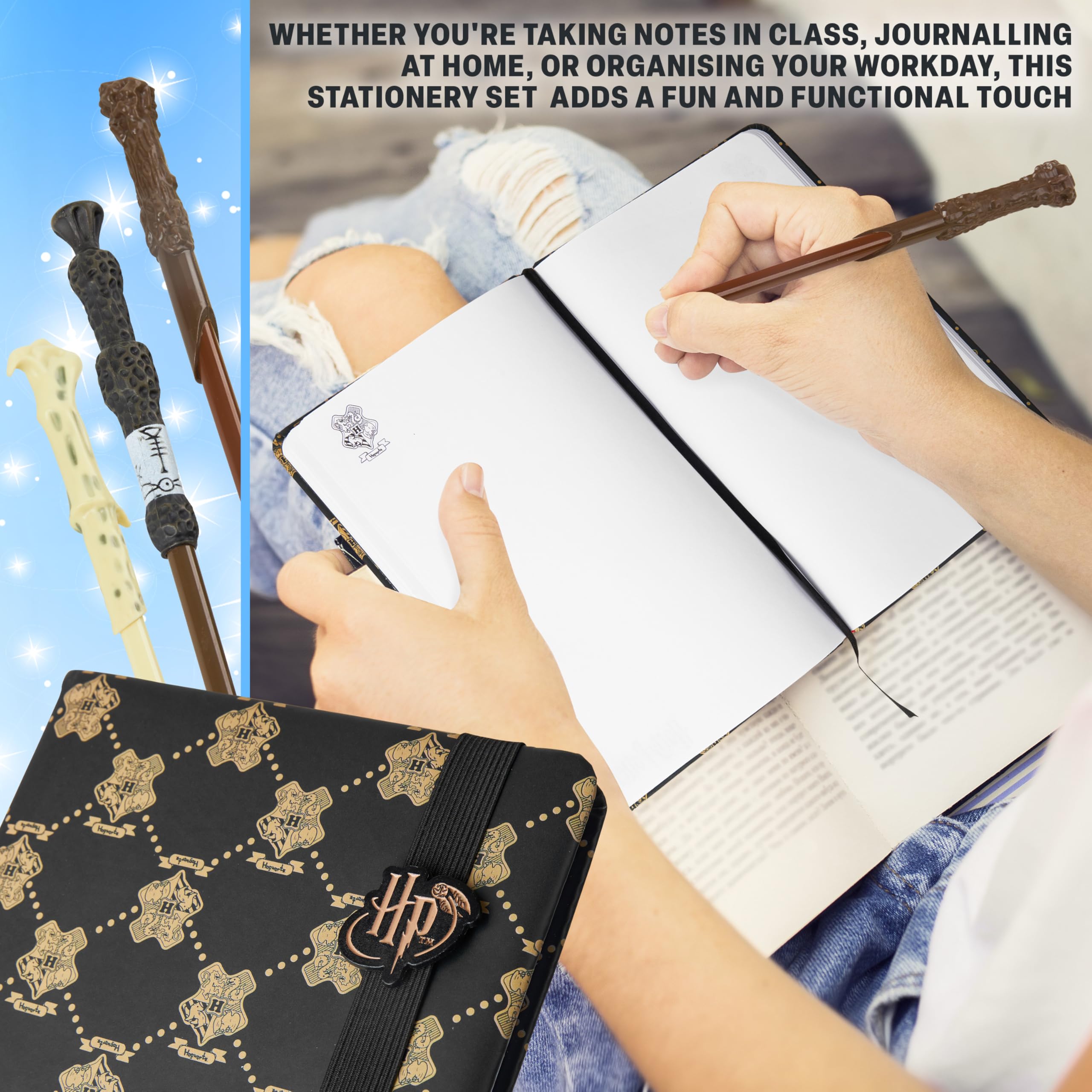 Get Trend Harry Potter Gifts Stationary Set with Cute Notebook Ball Point Wand Pens Pencil Case Stickers Cute Stuff Hogwarts Journal Accessories (Black Harry Potter)