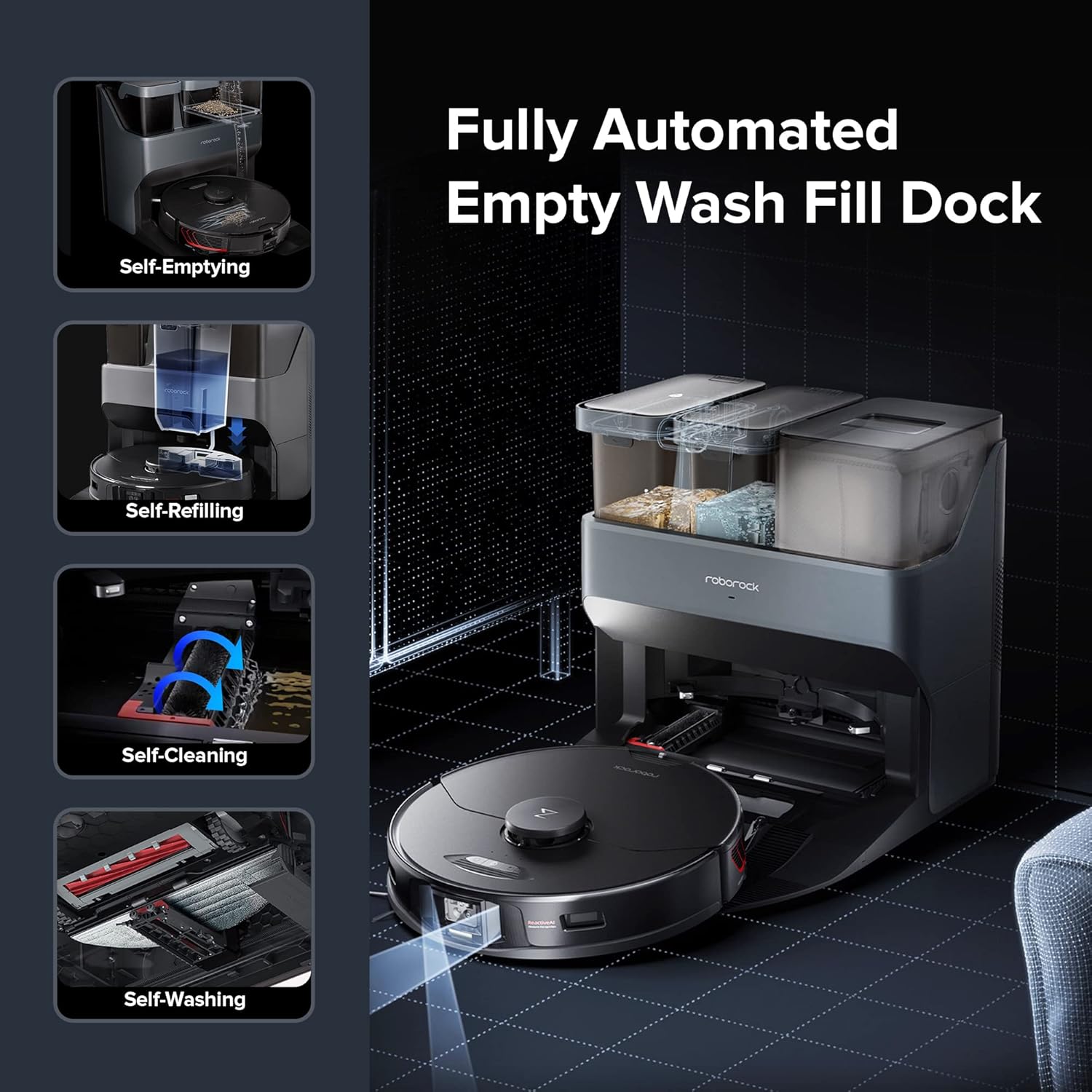 roborock S7 MaxV Ultra Robot Vacuum and Mop, Auto Mop Washing, Self-Emptying, Self-Refilling, ReactiveAI 2.0 Obstacle Avoidance, 5100Pa Suction, App Control, Works with Alexa(RockD...