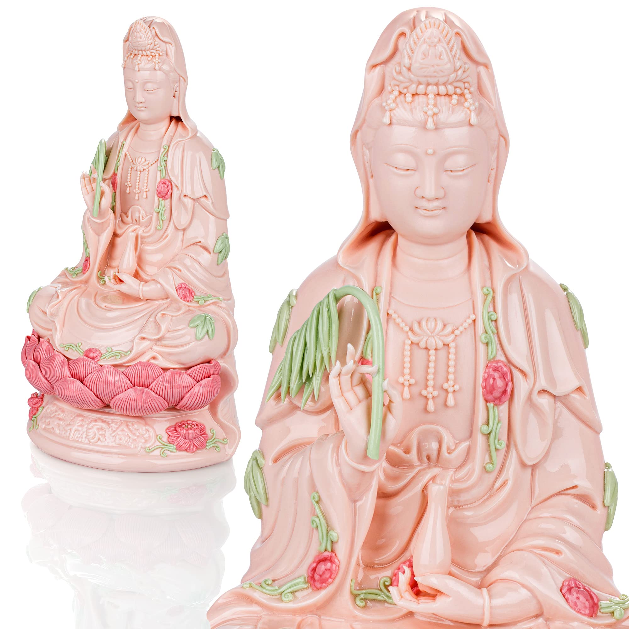 ZenBless 11" Guan Yin Statue Small, Kuan Yin Statue, Quan Yin Statue, Feng Shui Meditation Altar Table Figurines, Porcelain Indoor Statues Handmade Ceramic 观音 観音 觀音 Sculptures Home Decor