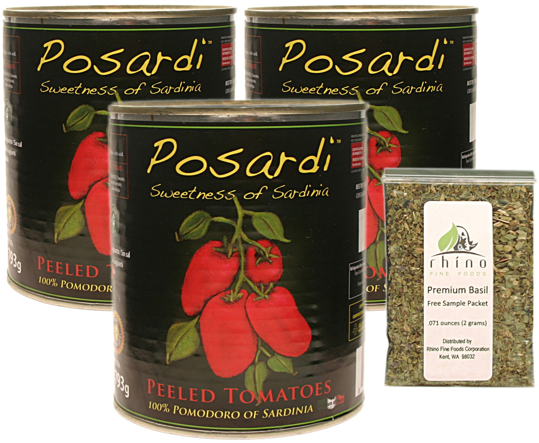 Posardi, Tomatoes, 28 oz (Pack of 3) + Includes-Free Basil from Rhino Fine Foods, 071 oz
