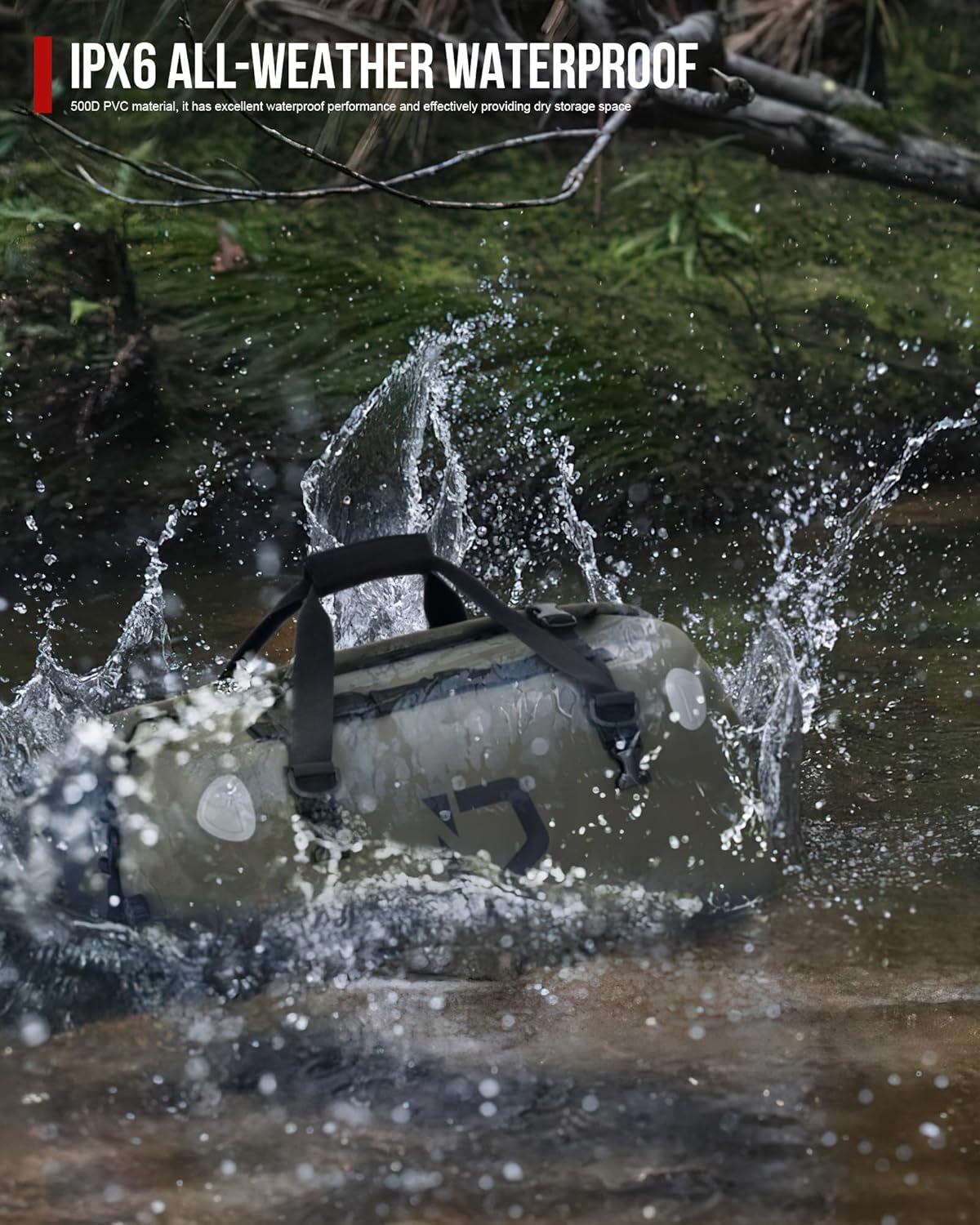 BORLENI Waterproof Motorcycle Dry Duffel Bag Luggage Tail Bag with Large Storage Space,Roll Top Closure, Shoulder Straps, Inner Pocket and Mesh Pocket for Motorcycling Travel Camping (Army Green,50L) - Image 4