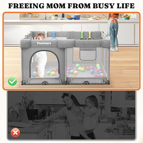 Miniatura 5 de Corralito plegable para bebés y niños pequeños: 50 pulgadas de largo x 50 pulgadas de ancho x 27 pulgadas de alto, patio de juegos grande para niños
