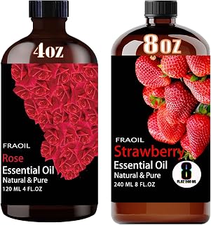 Rose Essential Oil 4 Fl Oz and Strawberry Essential Oil 8 Fl Oz for Diffuser Humidifier Yoga Cleaning DIY Candle Soap Making Perfume Gift for Women Essential Oils