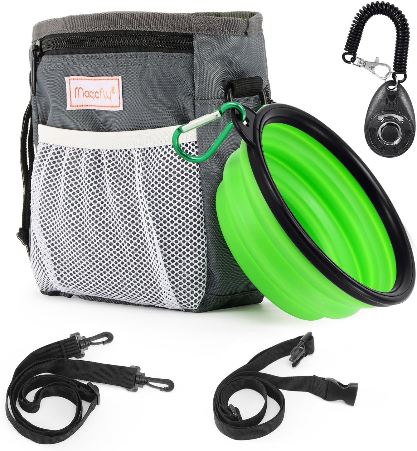 Magicfly Dog Treat Training Pouch Bag with Collapsible Pet Bowl & Dog Clicker, Adjustable Belt with Dog Treat Pouch Built in Built-in…
