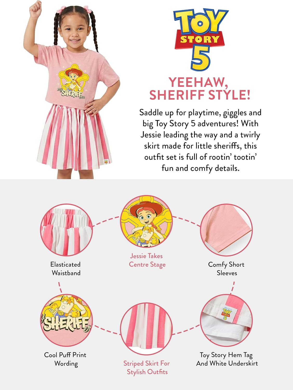 Disney Toy Story Outfit, Jessie Boxy Girls T Shirt And Skirt Summer Outfit 6