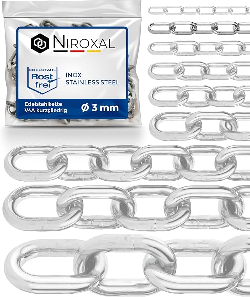 Catena acciaio inox A4 V4A AISI 316 maglia corta – Marine Grade – DIN 5685 / DIN 766 – varie misure - 1