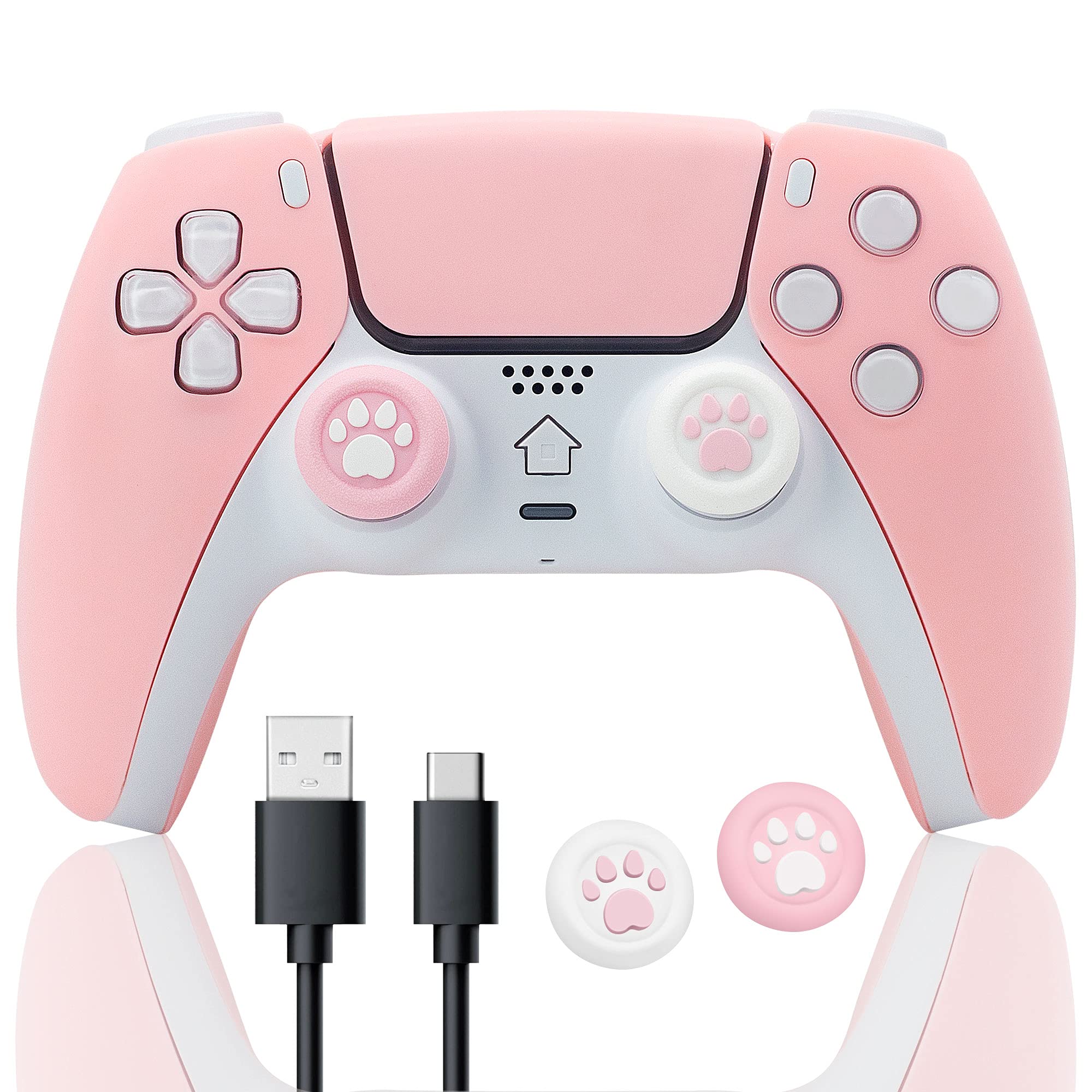 Wireless Controller for PS-4, BRHE Replacement Remote Gamepad Gaming Accessories Joystick Touch Pad/Built-in Speaker with Type-C Cable for Playstation-4/Pro/Slim/PC (Pink)