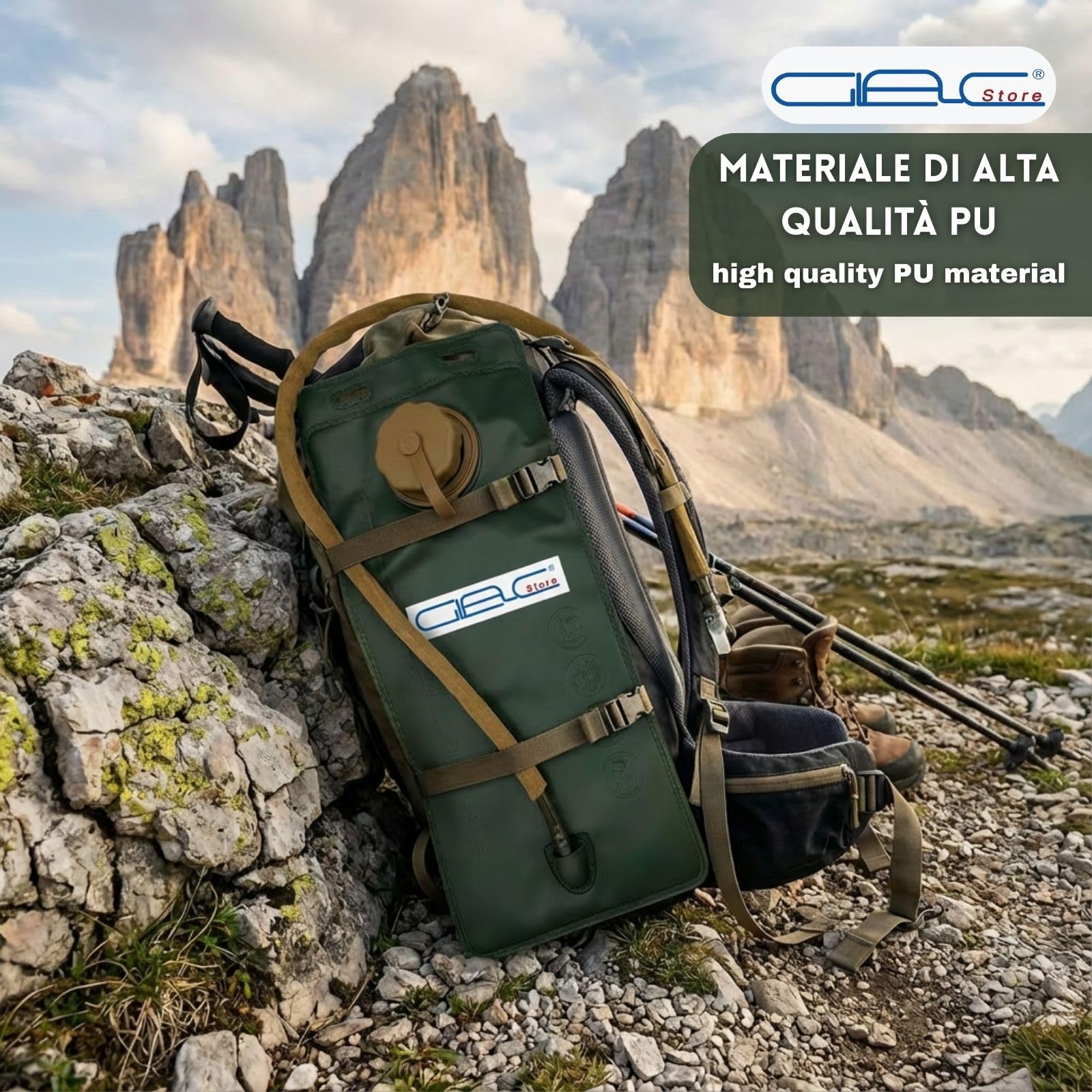 Sacca Idrica 2,5 Litri CamelBak, Verde, Materiale PU e Neoprene, con Tubo 100cm, per Softair Trekking Corsa Campeggio Arrampicata, 40x18cm