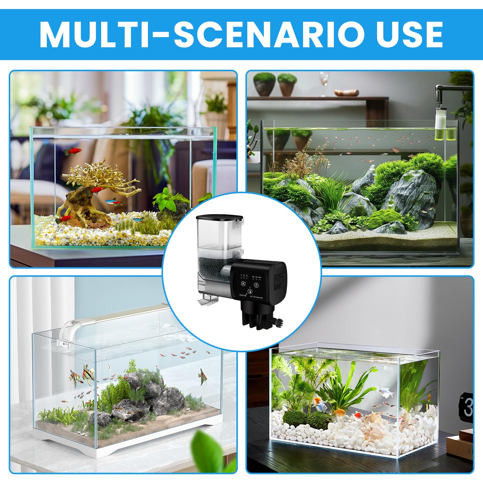 Distributeur automatique de nourriture pour aquarium Sporgo : 250 ml Distributeur automatique de nourriture pour poisson, réglable, distributeur de nourriture pour poissons, distributeur automatique