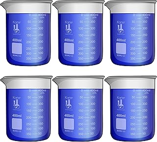 400ml Beaker, Low Form Griffin, Borosilicate 3.3 Glass, with Spout & Printed Graduations, Karter Scientific 232S2, (Pack of 6)