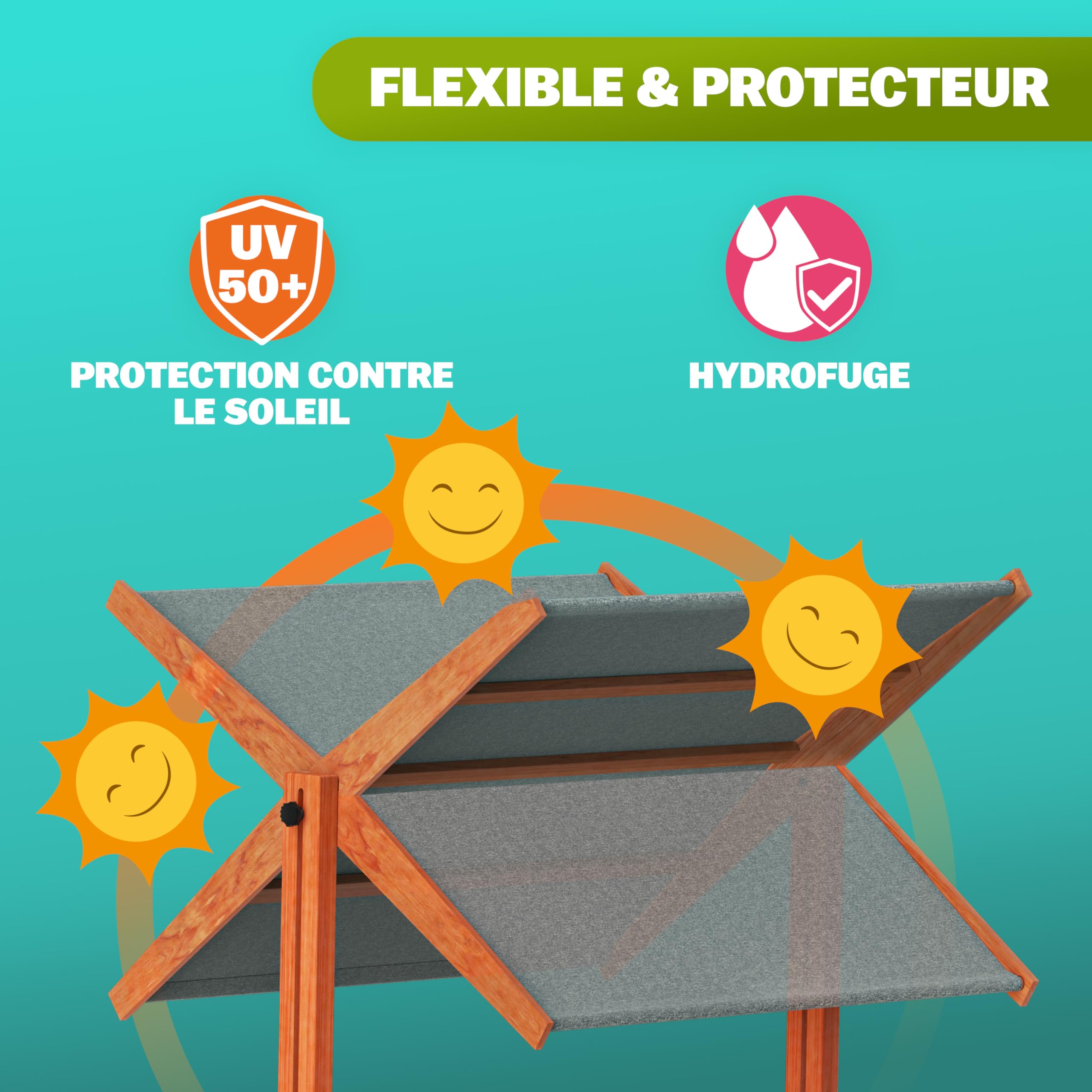 SPIELWERK® Bac à Sable en Bois Sami 120x120cm Tapis de Sol Toit réglable Protection UV 50+ Jeu pour Enfants extérieur Jardin