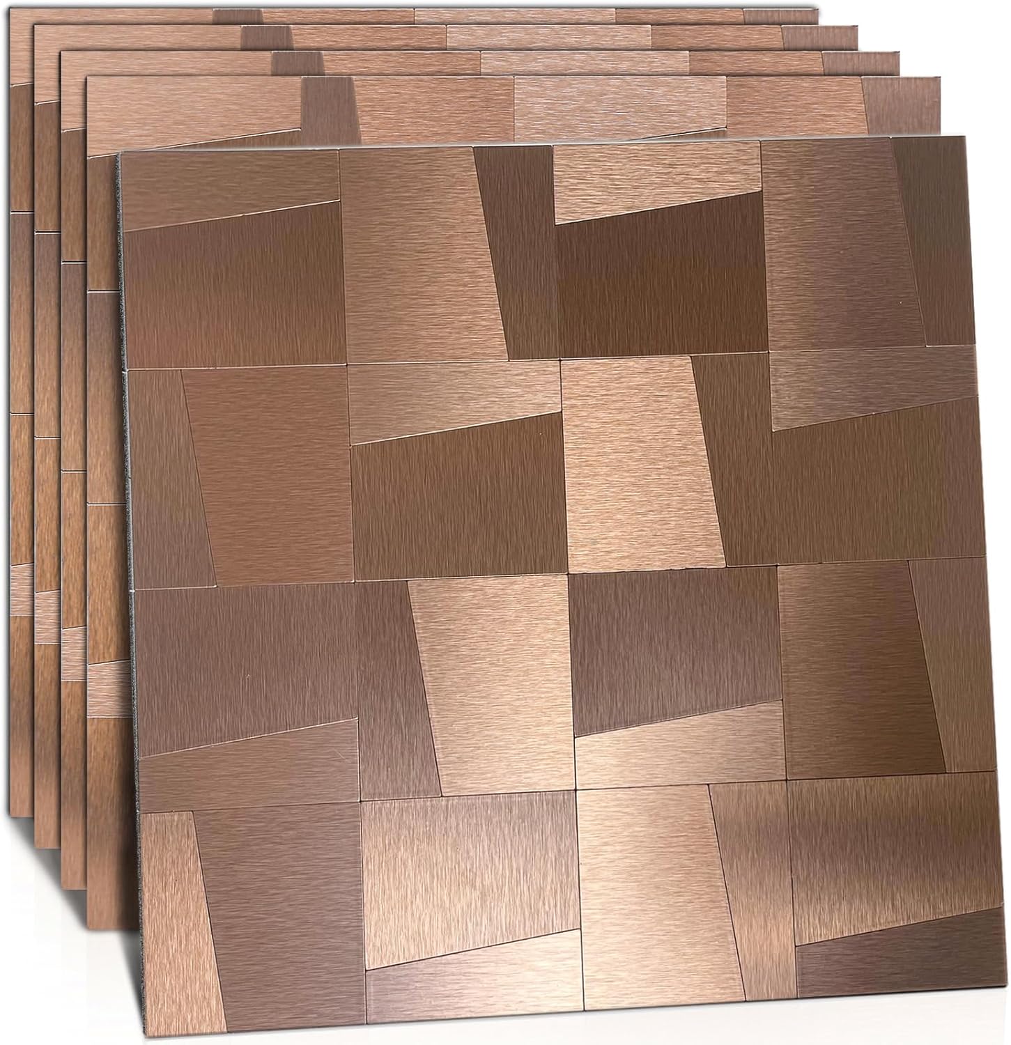 TenasHome 10-Sheets Metal Backsplash Peel and Stick Tile Stick on Kitchen Bathroom Fireplace 3D Brushed Puzzle in Copper 10 Sheets Copper