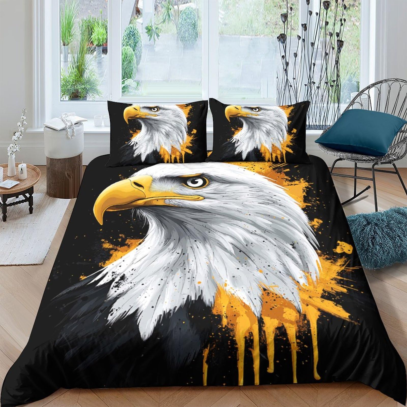 Ctjqhvkz Style-5 3D Printed Bald Eagle Fitted Sheet Microfiber Soft Black Yellow Watercolor Mattress Cover For Bedroom Dorm Decor Single（135X200cm）