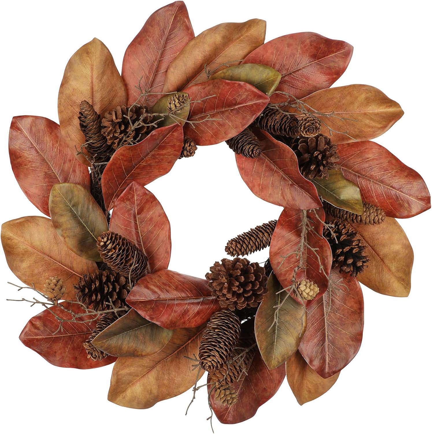 Briful 24'' Artificial Magnolia Wreath for Front Door Large Silk Greenery Wreath Faux Magnolia Leaf Wreaths for Home Room Window Indoor Outdoor Porch Decor