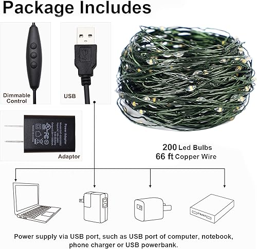 Miniatura 7 de Twinkle Star - Tira de luces LED de 4 pulgadas para interiores y exteriores, control regulable, luces de alambre verde estrellado, iluminación para