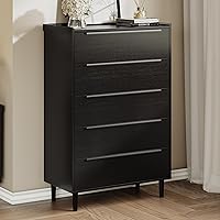 Vista 1 de 32" Wide Black Dresser, 48" Tall Modern 5 Drawer Chest of Drawers with Wood Grain Finish, Slim Vertical Storage Cabinet with Raised Edge & Anti-Tip