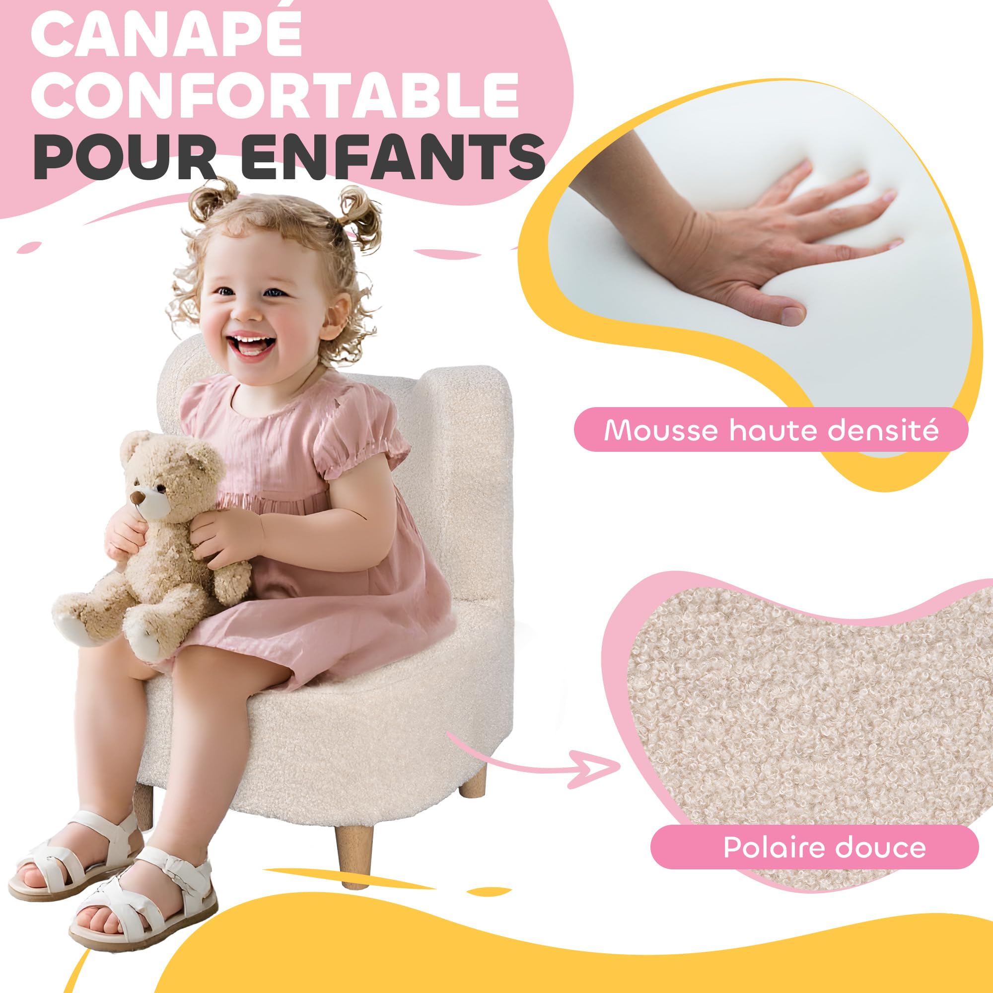 AIYAPLAY Fauteuil Enfants canapé pour Enfants avec Dossier en Forme Ours, Mini canapé en Polaire Teddy, pour Chambre, Salle de Jeux, Cadeau pour garçons et Filles, Beige