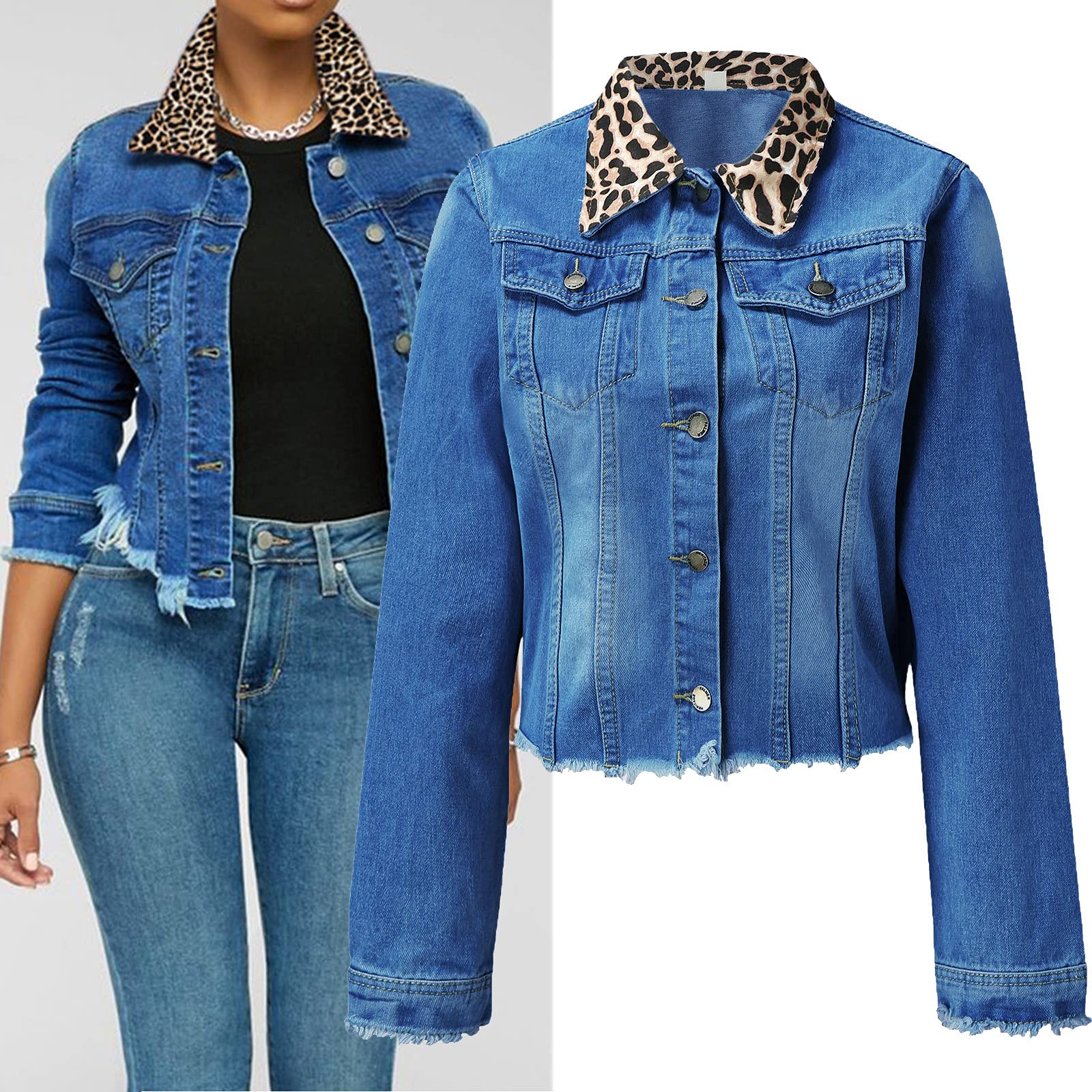 Chaqueta Mujer Invierno Abrigos De Cazadora Forro Polar，Chaqueta vaquera mujer botones recortada deshilachada mezclilla abrigo algodón manga corta clásica desgastada borlas denim camionero bolsillo c