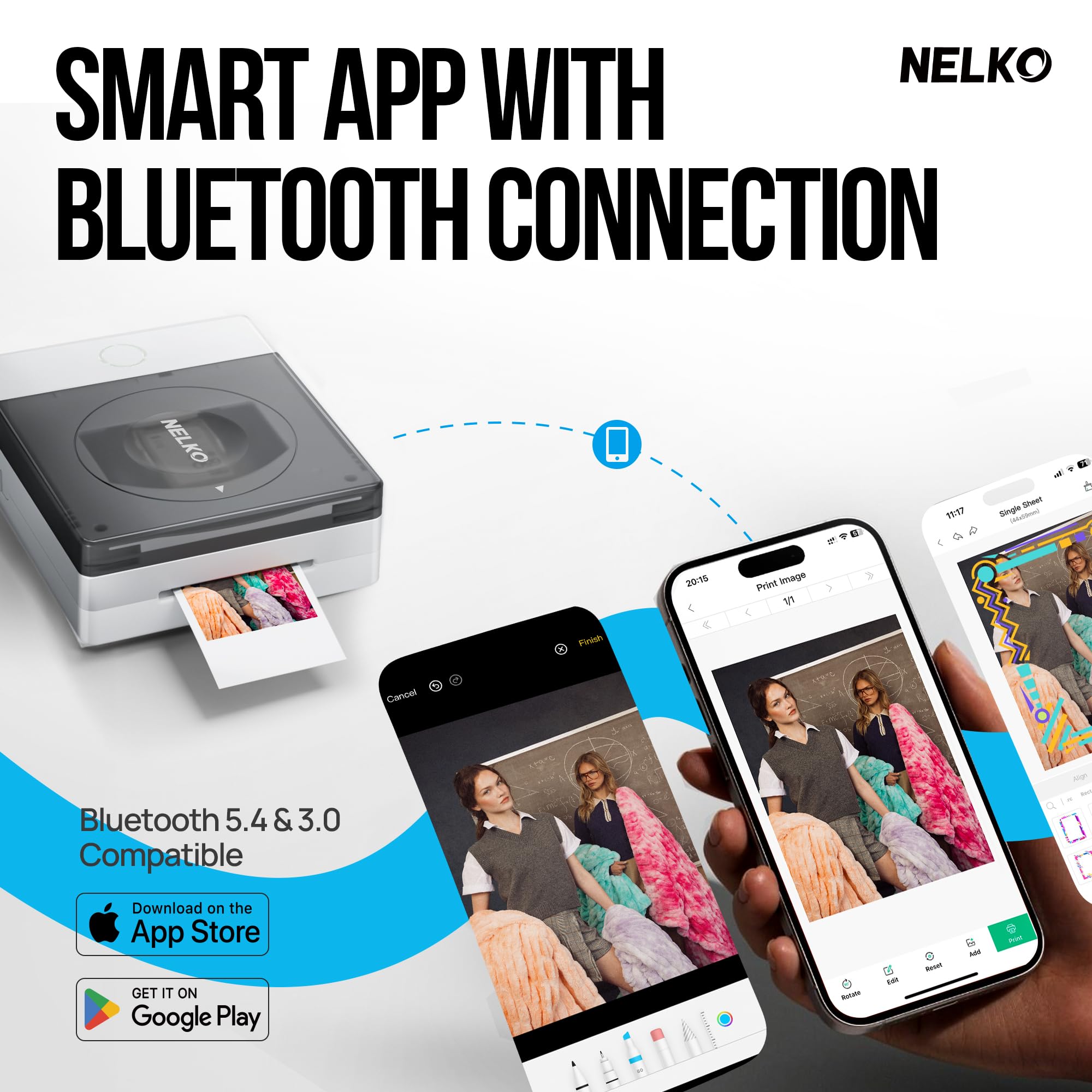 Nelko Fotodrucker, PP02 Tragbarer 4-in-1 Drucker für Klebepapier, Magnetpapier, Wassertransfer & Wärmetransferpapier, Bluetooth, kompatibel mit iOS & Android, mit App-Bildbearbeitung, Elfenbein