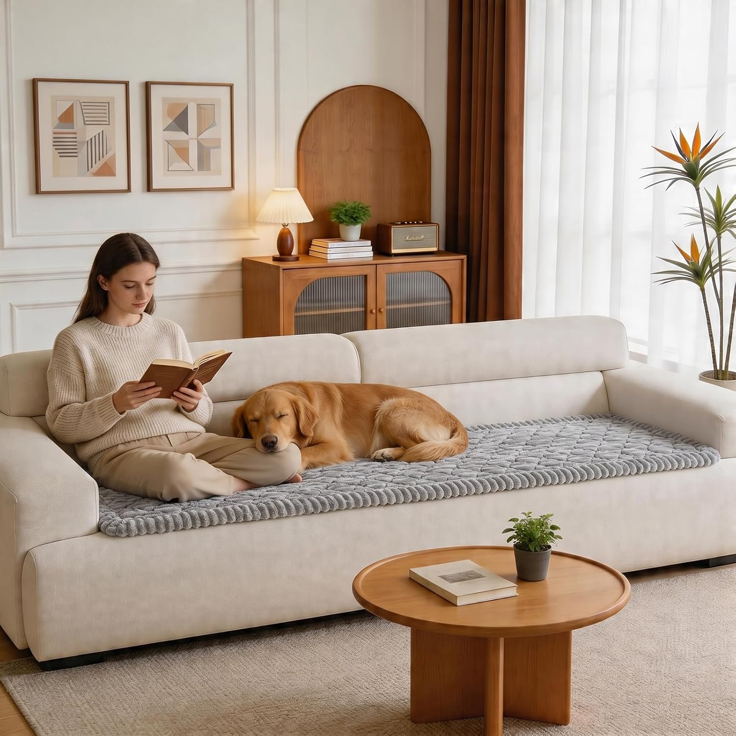 NILUOH Couch Cover for Dogs Washable, Fuzzy Pet Sofa Slipcover for 2-3 Cushion Sofa Pet Friendly, Thick Non-Slip Couch Cushion Covers Protector (Light Gray, 27.6" x 70.9")