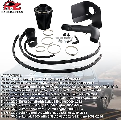 Miniatura 10 de Sistema de admisión de aire frío de 4 pulgadas con escudo térmico para ChevyGMC V8 1999-2006 4.8L 5.3L 6.0L Silverado 150025003500 - Kit de filtro