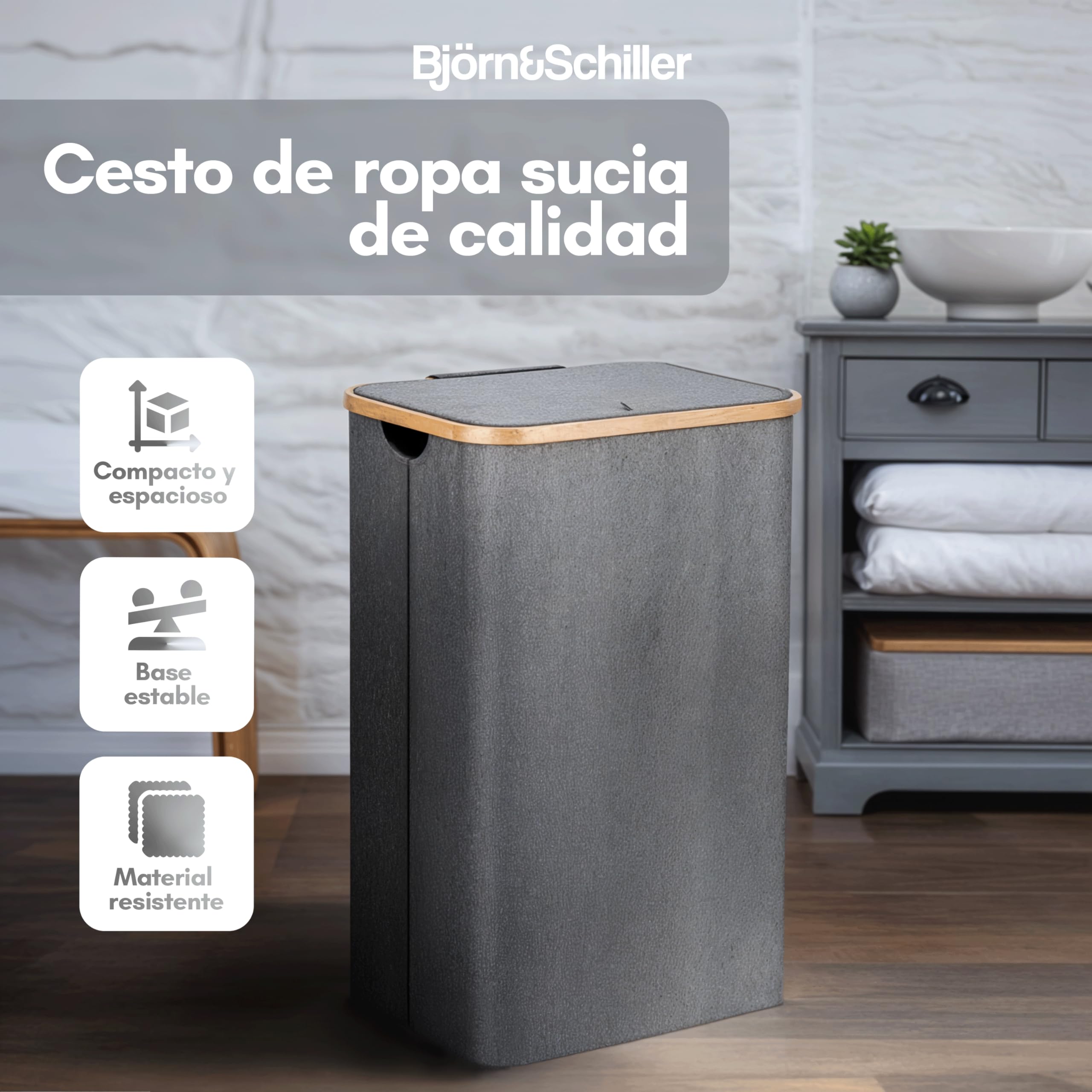 Cesto de ropa sucia con tapa, baúl de lavandería con 2 compartimentos, 100 litros, estrecho y alto, tejido Oxford, estructura estable, gris