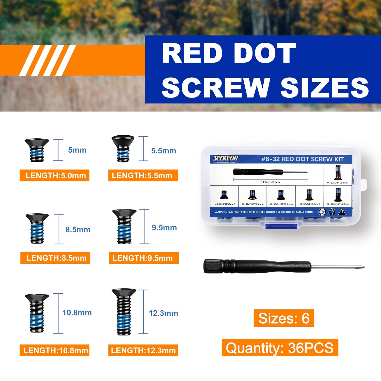 Red Dot Screw Kit, #6-32 Screw kit,6 Sizes for mounting Red Dot Optic, Alloy Steel Flat Head, Pre-Coated Threadlocker, Compatible with RMR/SRO/407C/507C/508T/407K/EPS Carry