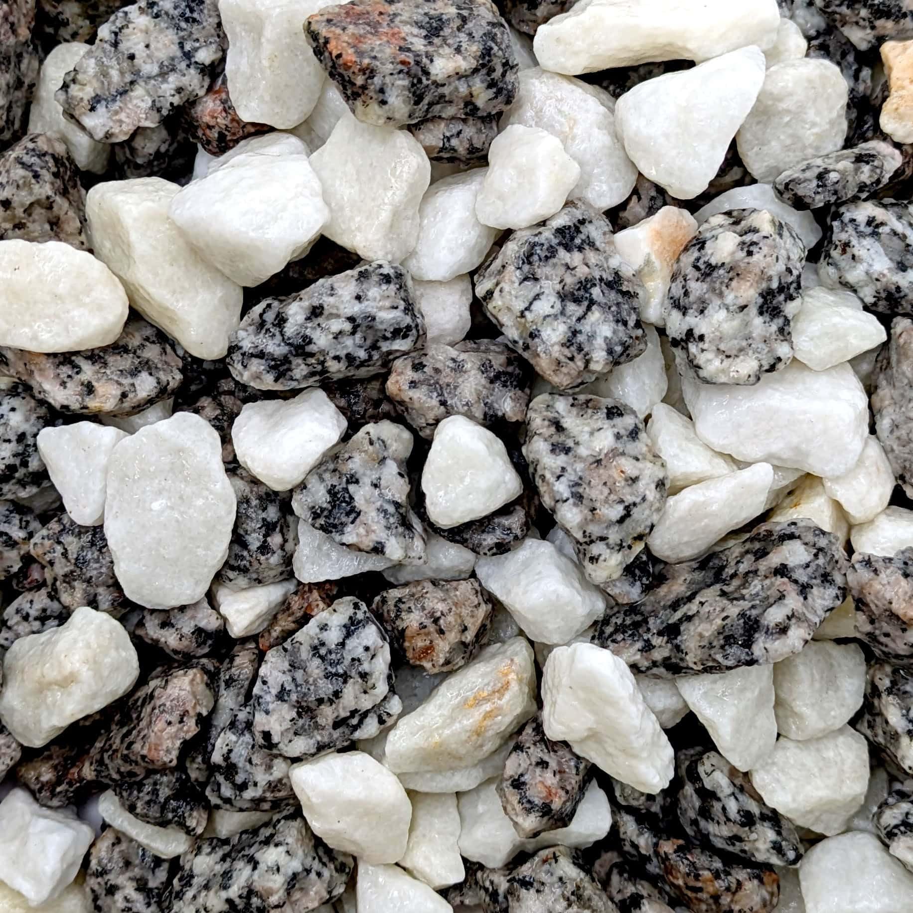 Elixir Gardens 80kg Arctic Grey Granite & White Marble Chippings (20mm) | Decorative Outdoor Stone Aggregate & Lansdscaping Gravel