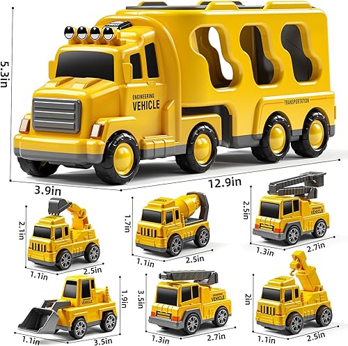 Miniatura 3 de Juegos de camiones de construcción 7 en 1 para niños de 3, 4, 5, 6 años, juguetes de ingeniería para niños, camiones de transporte para niños,