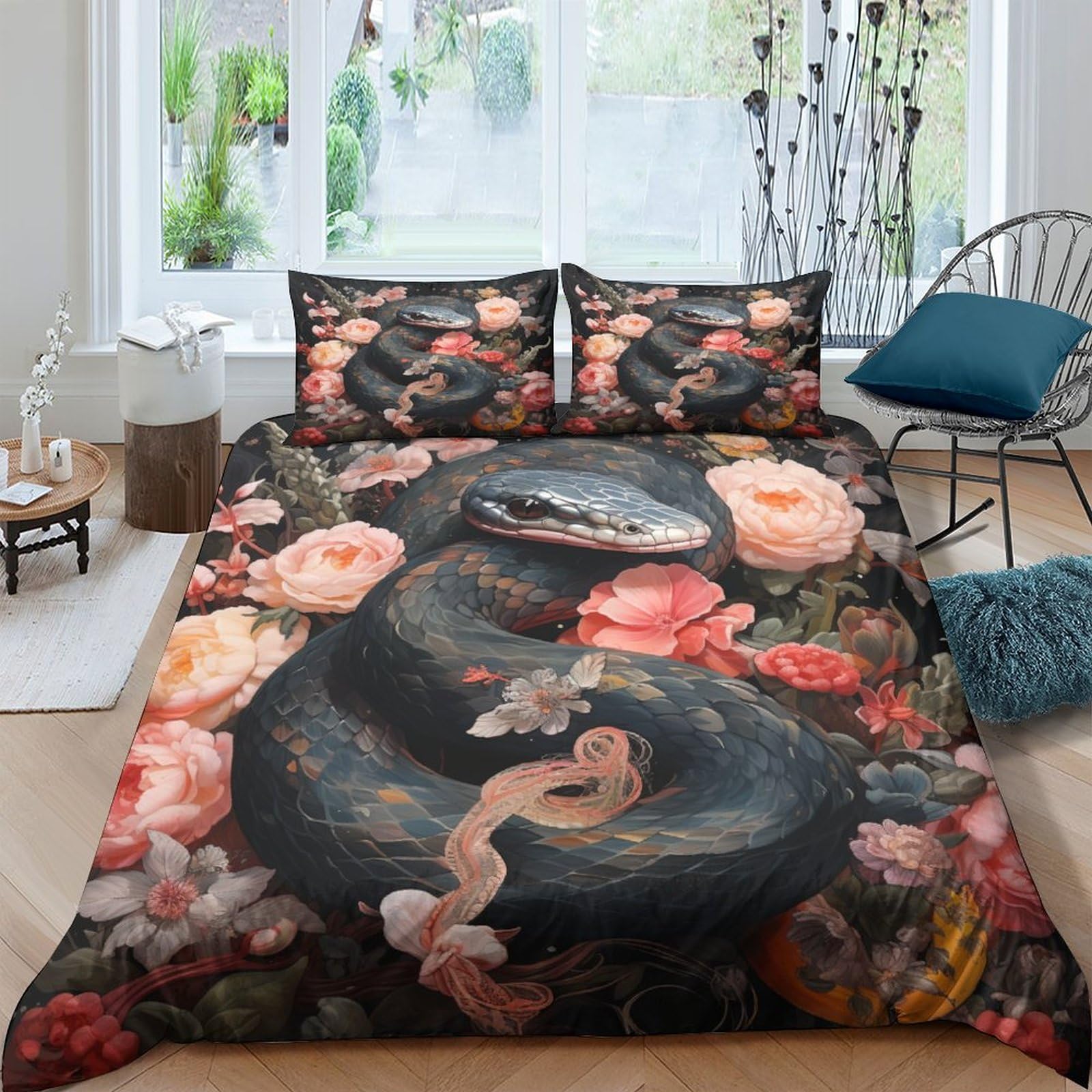 Parure de lit serpent 3D housse de couette double 200x200cm pour adulte et enfant