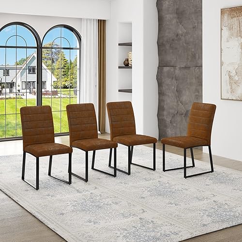 Miniatura 13 de Juego de 4 sillas de comedor modernas, sillas de cocina de piel sintética gris, sillas de comedor tapizadas sin brazos con patas mentales plateadas,