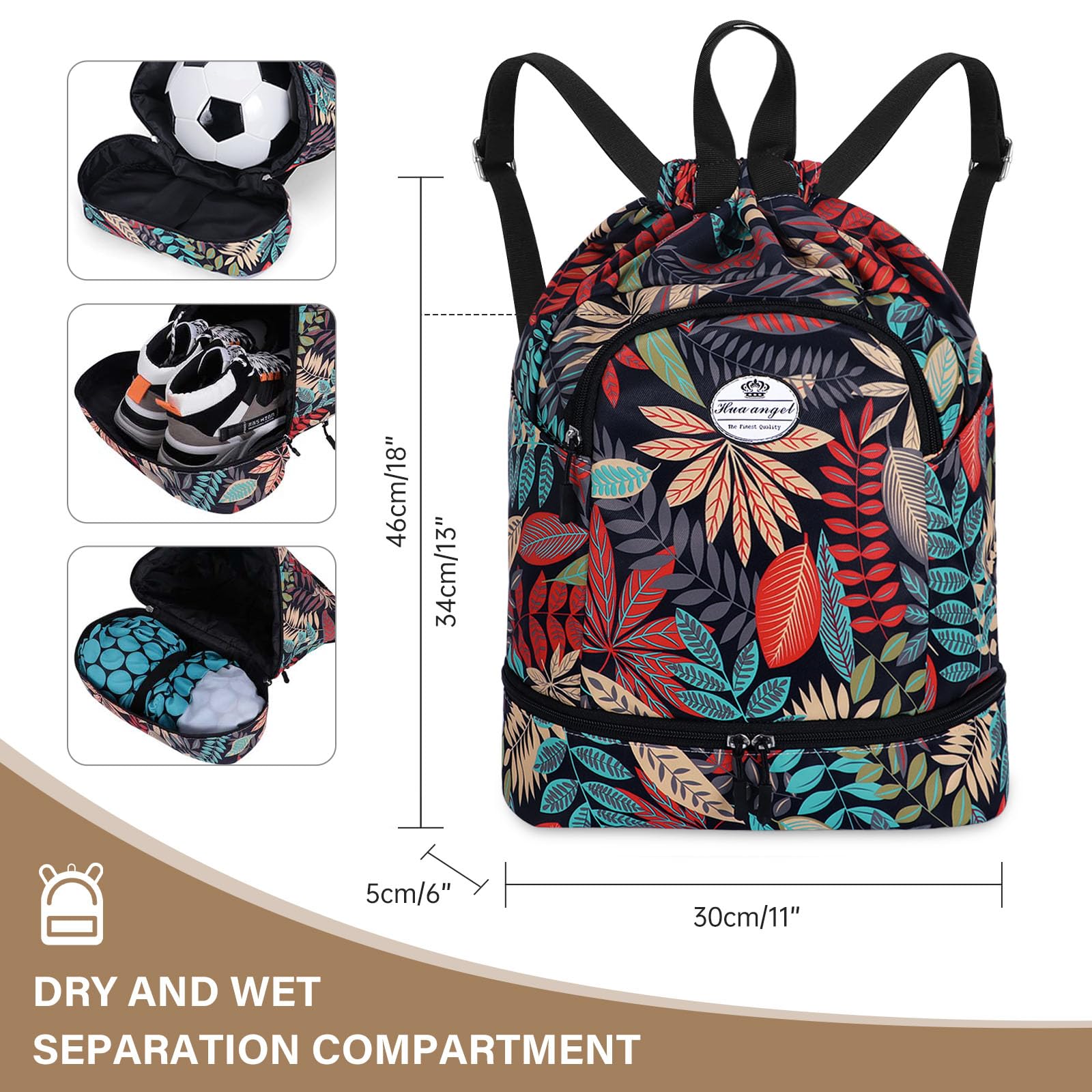 HUA ANGEL Unisex Drawstring Backpack Sports Gym Bag Drawstring Bag Weekend Daypack with Shoe Compartment for Women Men Basketball Football Outdoor Fitness Yoga Swimming Beach - Image 4